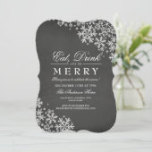 Chalkboard White Snowflake Noël Invitation (Debout devant)