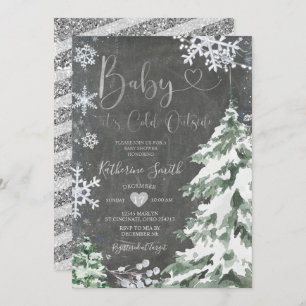 Chalkboard Winter Koud Baby shower Silver Kaart
