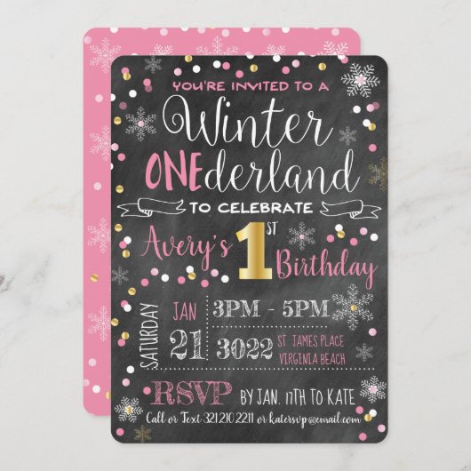 Chalkboard Winter ONE-derland First Birthday Kaart (Voorkant / Achterkant)