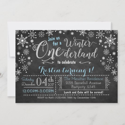 Chalkboard Winter ONE derland Invitation d'anniver (Devant)
