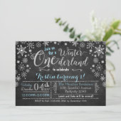 Chalkboard Winter ONE derland Invitation d'anniver (Debout devant)
