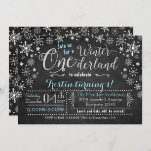 Chalkboard Winter ONE derland Invitation d'anniver