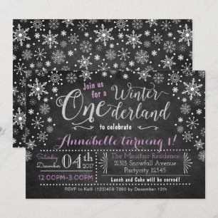 Chalkboard Winter ONE derland Invitation d'anniver