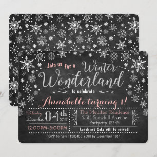 Chalkboard Winter Wonderland Birthday Invitation Kaart