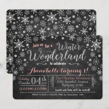 Chalkboard Winter Wonderland Verjaardag Uitnodigin