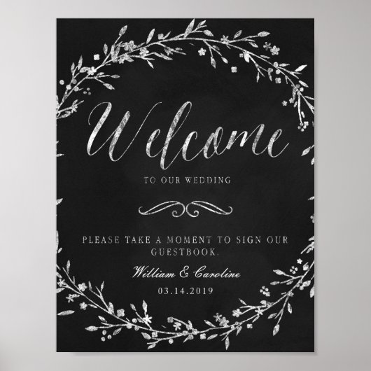 Chalkboard Wreath Wedding Guestbook Poster (Voorkant)