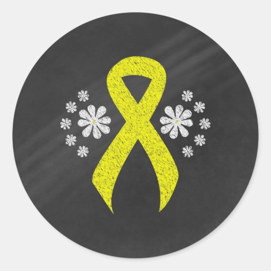 Chalkboard Yellow Awareness Ribbon Ronde Sticker (Voorkant)