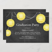 Chalkboard & Yellow Lanterns Afstuderen Uitnodigin Kaart (Voorkant / Achterkant)