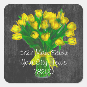 Chalkboard Yellow Tulips Address Label