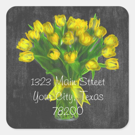 Chalkboard Yellow Tulips Address Label (Voorkant)