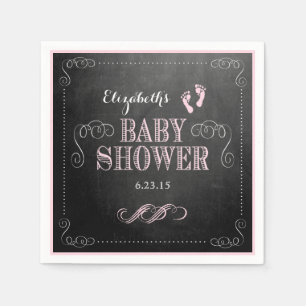  Chalkboard ziet roze voetafdruk Baby shower Servetten