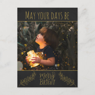 Chalkboard zwart en goud met afbeelding kerst feestdagenkaart