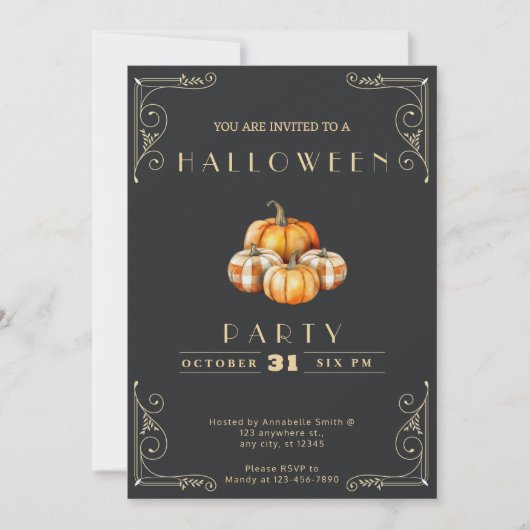 Chalkboard Zwart en Goud Rustieke Pompoen Hallowee Kaart (Voorkant)