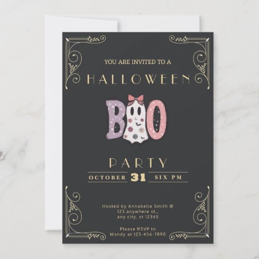 Chalkboard Zwart & Goud BOO Schattige Ghost Hallow Kaart (Voorkant)