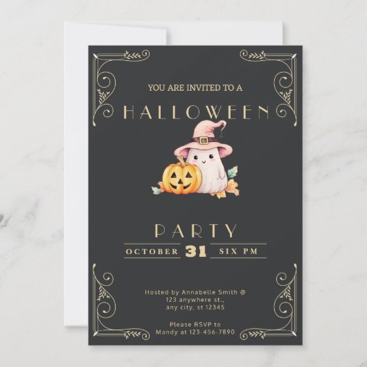 Chalkboard Zwart & Goud Ghost Halloween Kaart (Voorkant)