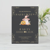 Chalkboard Zwart & Goud Ghost Halloween Kaart (Staand voorkant)