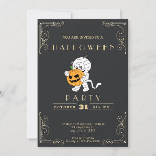 Chalkboard Zwart & Goud Mummy & Pompoen Halloween Kaart