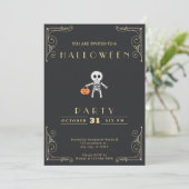 Chalkboard Zwart & Goud Skelet Kostuum Halloween Kaart (Staand voorkant)