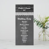 Chalkboard zwart hout bruiloft programma (Staand voorkant)