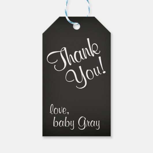 Chalkboard zwart-wit Baby shower dank u Cadeaulabel (Voorkant)
