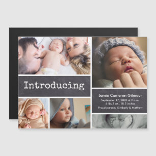 Chalkboardfotocollage Introductie babyjongen Magnetische Uitnodiging