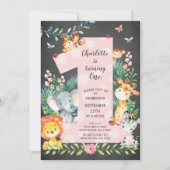 ChalkboardJungle Big One Girls Birthday Uitnodigin Kaart (Voorkant)