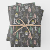 Chalkboardkerstbomen en kastelen Roze geel Inpakpapier Vel (In situ)