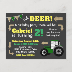 Chalkboardtractor Invite, Birthday Tractor Uitnodiging Briefkaart