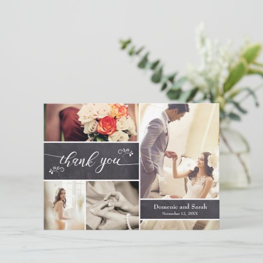 Chalked, 4 Photo Collage Rustique Merci Mariage (Debout devant)