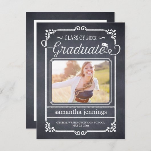 Chalked Lijst Afstuderen Aankondiging / Uitnodigin (Voorkant / Achterkant)