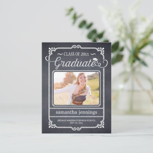 Chalked Lijst Afstuderen Aankondiging / Uitnodigin (Staand voorkant)