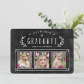 Chalked Wreath Afstuderen Invitation Kaart (Staand voorkant)