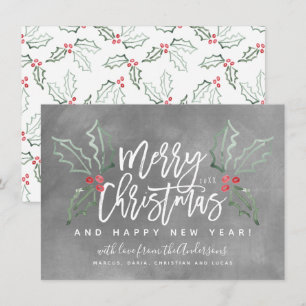 Chalky Brush Script Kerstmis Hollies Feestdagenkaart