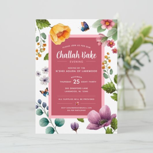 Challah Bake Evenement Bloemen Uitnodiging (Staand voorkant)