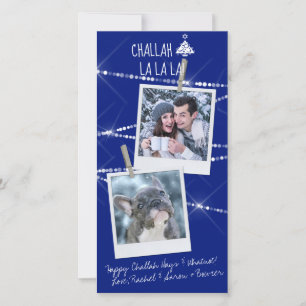 Challah Days Hanukkah 2-Foto Kerstkaart   Blauw