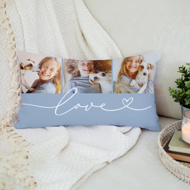 Chambray Blauwe Liefdeshart Script 3 Foto Kussen (Creator heeft geüpload)
