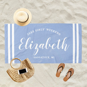 Chambray Blauwe Meisjes Weekend Monogram Naam Strandlaken