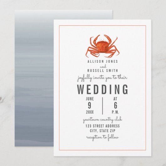 Chambray krab krijtstreep bruiloft kaart (Voorkant / Achterkant)