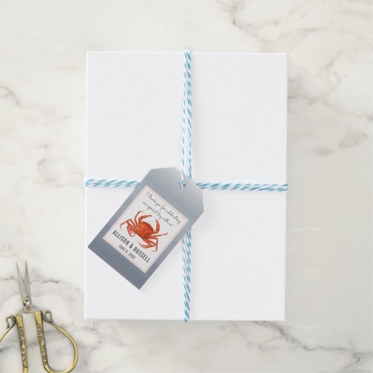 Chambray krab kustbruiloft cadeaulabel (Met Touw)