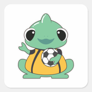 Chameleon als Goalkeeper met Voetbal Vierkante Sticker