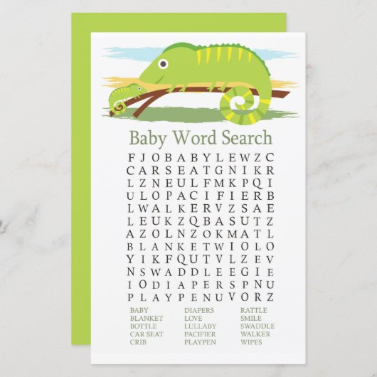 Chameleon Baby shower Word Search Game (Voorkant / Achterkant)