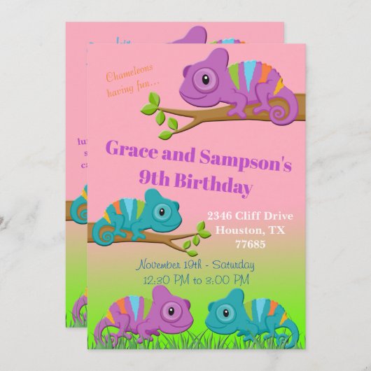 Chameleon Birthday Uitnodiging (Voorkant / Achterkant)
