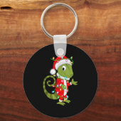 Chameleon Christmas Lights Santa Costume Cute Anim Sleutelhanger (Voorkant)