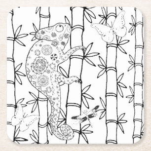 Chameleon Doodle Vierkante Kartonnen Onderzetter