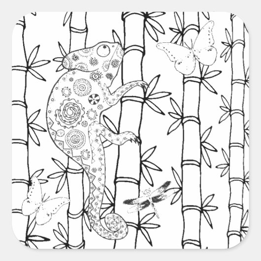 Chameleon Doodle Vierkante Sticker (Voorkant)