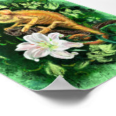 Chameleon En Feuille Poster Vert - Peinture (Coin)
