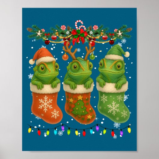 Chameleon In Christmas Socks Lights Chameleon Xmas Poster (Voorkant)