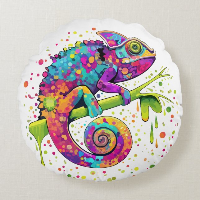 Chameleon Paint Vlekken Waterverf Stijl Gooi Pil Rond Kussen (Voorkant)