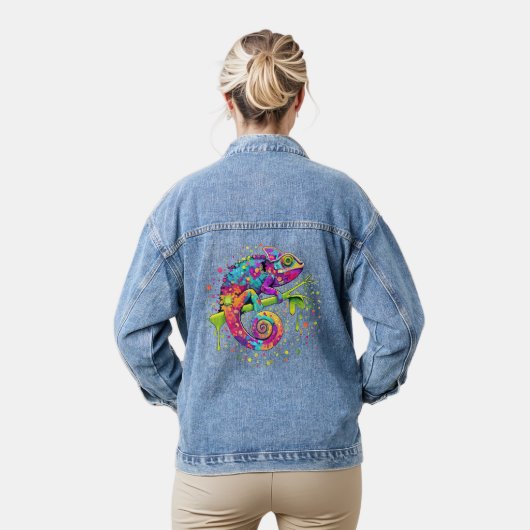 Chameleon Paint Vlekken Waterverf Style Denim Jacket (Model)