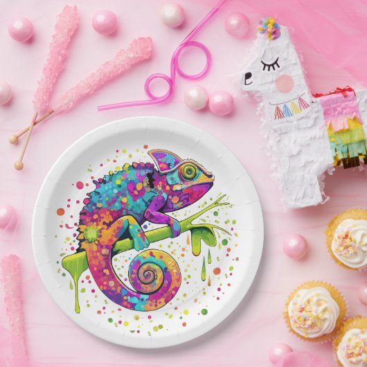 Chameleon Paint Vlekken Waterverf Style Papieren Bordje (Feest)